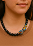 FACETED ONYX NECKLACE WITH SIDE COLORED SPHERE