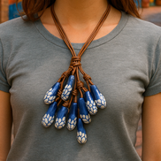 LONG NECKLACE CORD VERTICAL DROPS AND PEARL