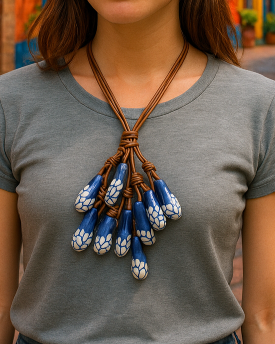 LONG NECKLACE CORD VERTICAL DROPS AND PEARL