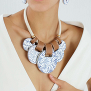COLLAR CORDON BEIGE MEDIANO, PIEL Y 5 CIRCULOS TALAVERA