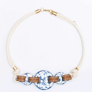 COLLAR CORDON BEIGE, NUDO PIEL Y CIRCULOS DE TALAVERA HORIZONTAL