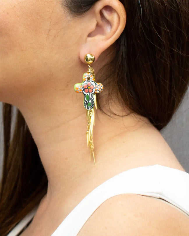 ARETE CRUZ CADENA COLOR
