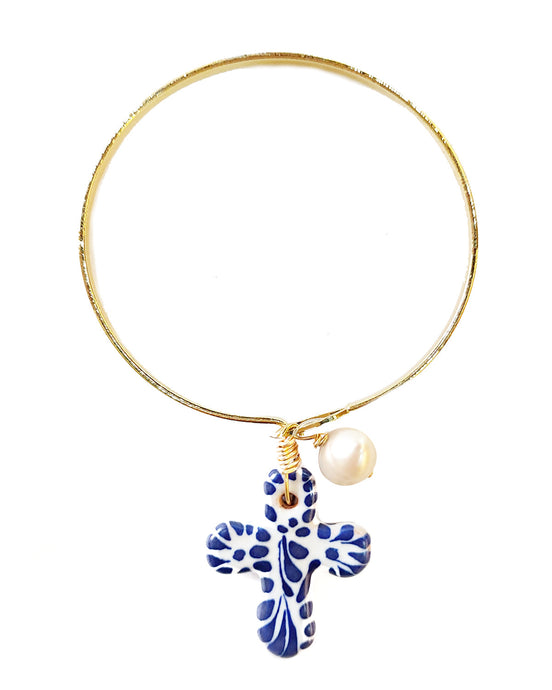 PULSERA ARO CRUZ PERLA