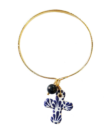 LAPIS LAZULI CROSS HOOP BRACELET