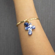 LAPIS LAZULI CROSS HOOP BRACELET