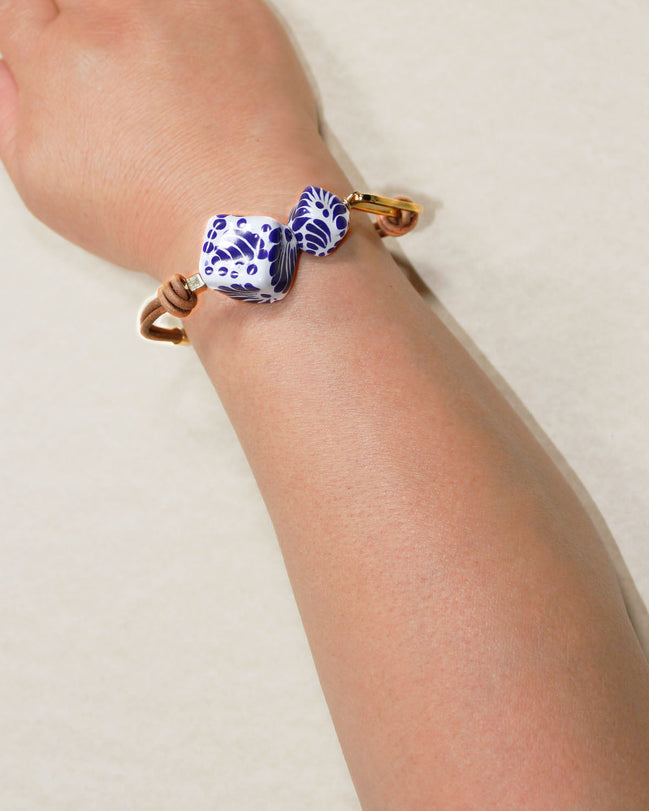 PULSERA 2 CUBOS, ESLABON DE CADENA Y COREA PIEL