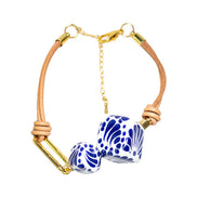PULSERA 2 CUBOS, ESLABON DE CADENA Y COREA PIEL
