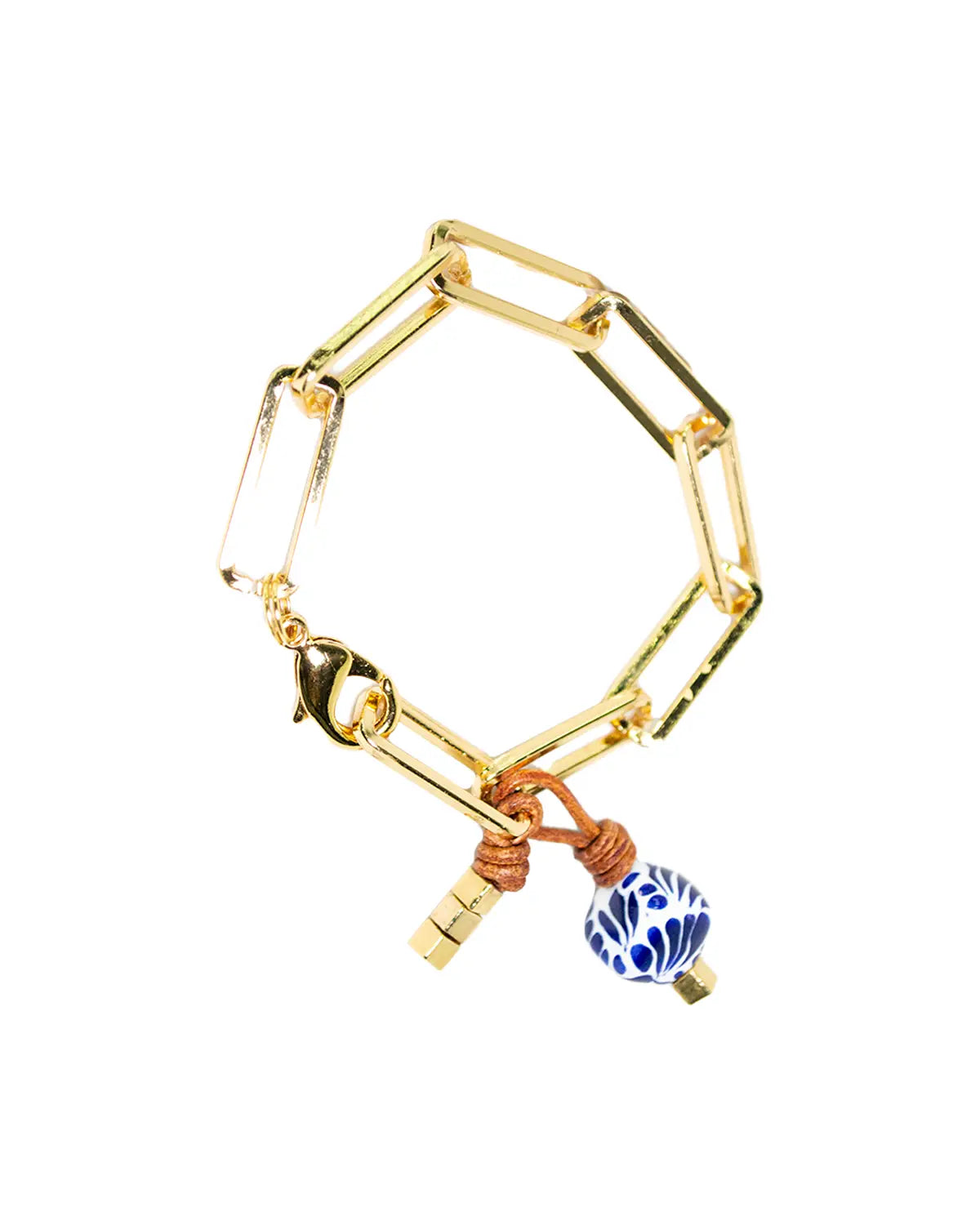 PULSERA CADENA,CUBO TALAVERA CHICO,CUBO PEQ.DORADO Y NUDOS PIEL
