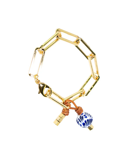 PULSERA CADENA,CUBO TALAVERA CHICO,CUBO PEQ.DORADO Y NUDOS PIEL