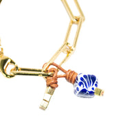 PULSERA CADENA,CUBO TALAVERA CHICO,CUBO PEQ.DORADO Y NUDOS PIEL