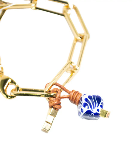 PULSERA CADENA,CUBO TALAVERA CHICO,CUBO PEQ.DORADO Y NUDOS PIEL
