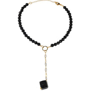 COLLAR ONIX ARGOLLA Y CADENA CUBO BARRO NEGRO