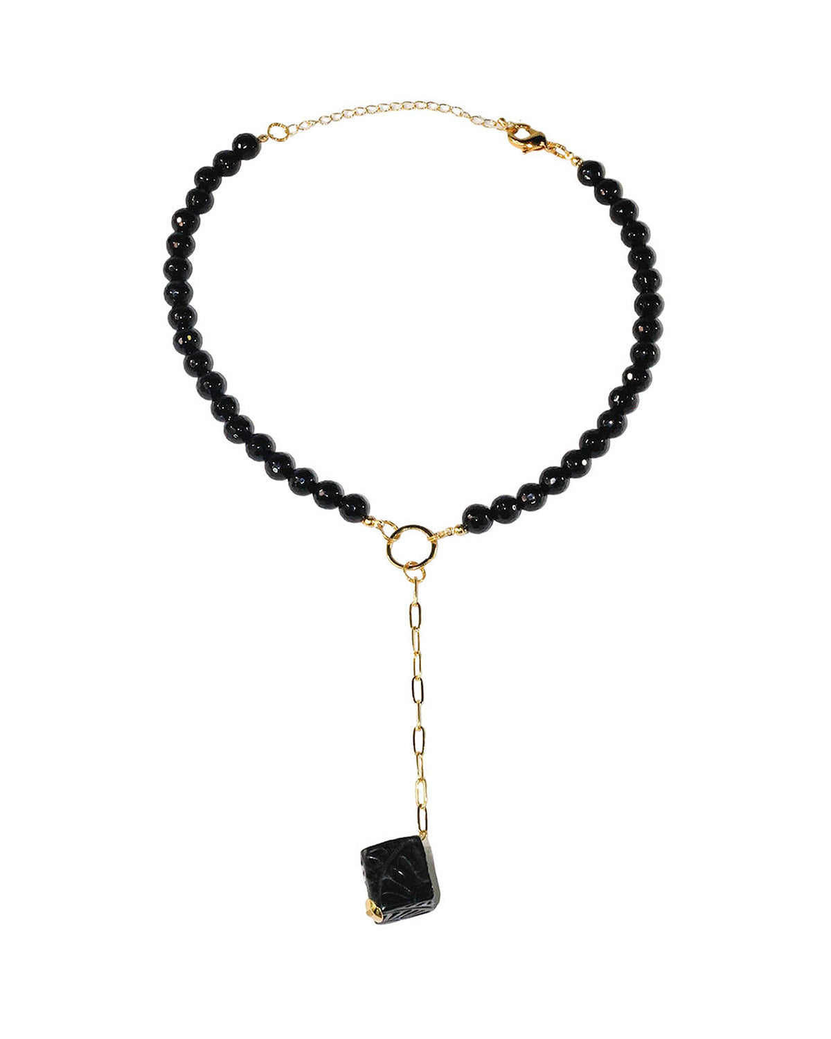 COLLAR ONIX ARGOLLA Y CADENA CUBO BARRO NEGRO