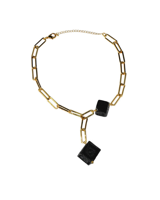 COLLAR CADENAS Y CUBOS BARRO NEGRO