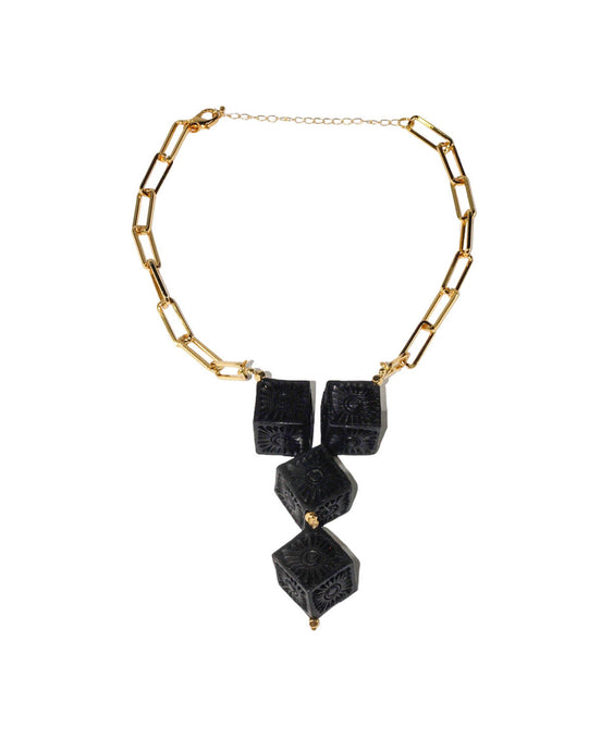 COLLAR CADENA Y CUBOS GRANDE BARRO NEGRO