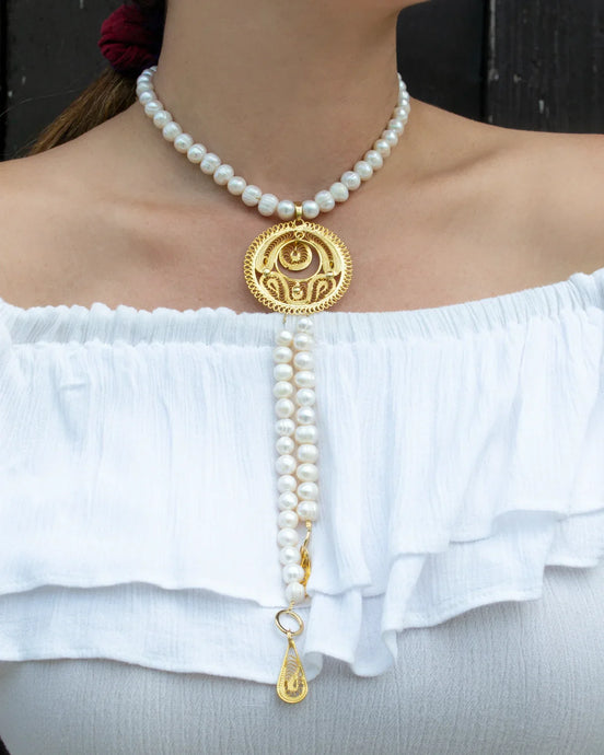 COLLAR PERLA CON DIJE ESTILO FILIGRANA
