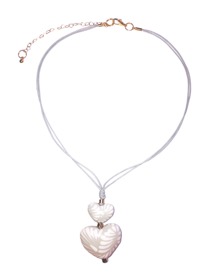COLLAR 2 CORAZONES DE TALAVERA BLANCA