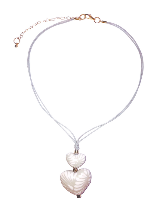 COLLAR 2 CORAZONES DE TALAVERA BLANCA