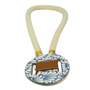 COLLAR CORDON BEIGE GRUESO, PIEL ANILLOS DORADOS, Y CIRCULO DE TALAVERA GRANDE