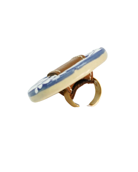 ANILLO BASE DORADA PIEL Y CIRCULO DE TALAVERA MEDIANO