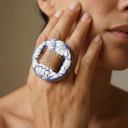ANILLO BASE DORADA PIEL Y CIRCULO DE TALAVERA MEDIANO