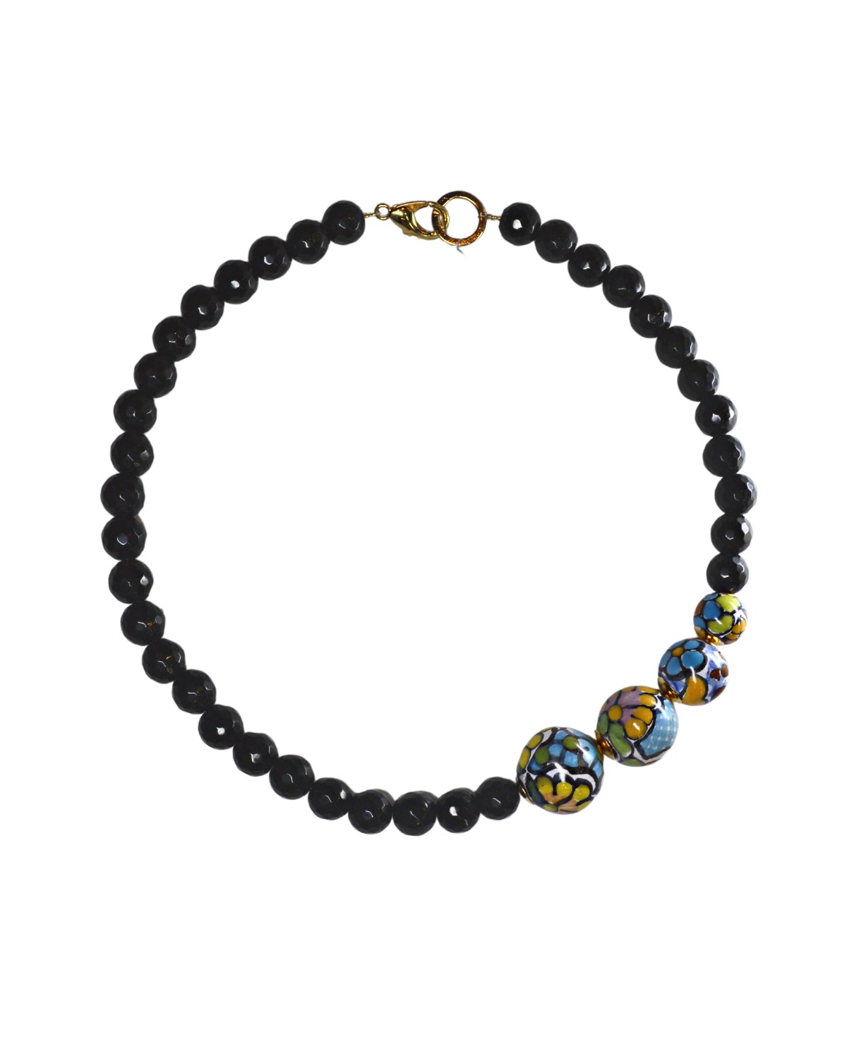 FACETED ONYX NECKLACE WITH SIDE COLORED SPHERE