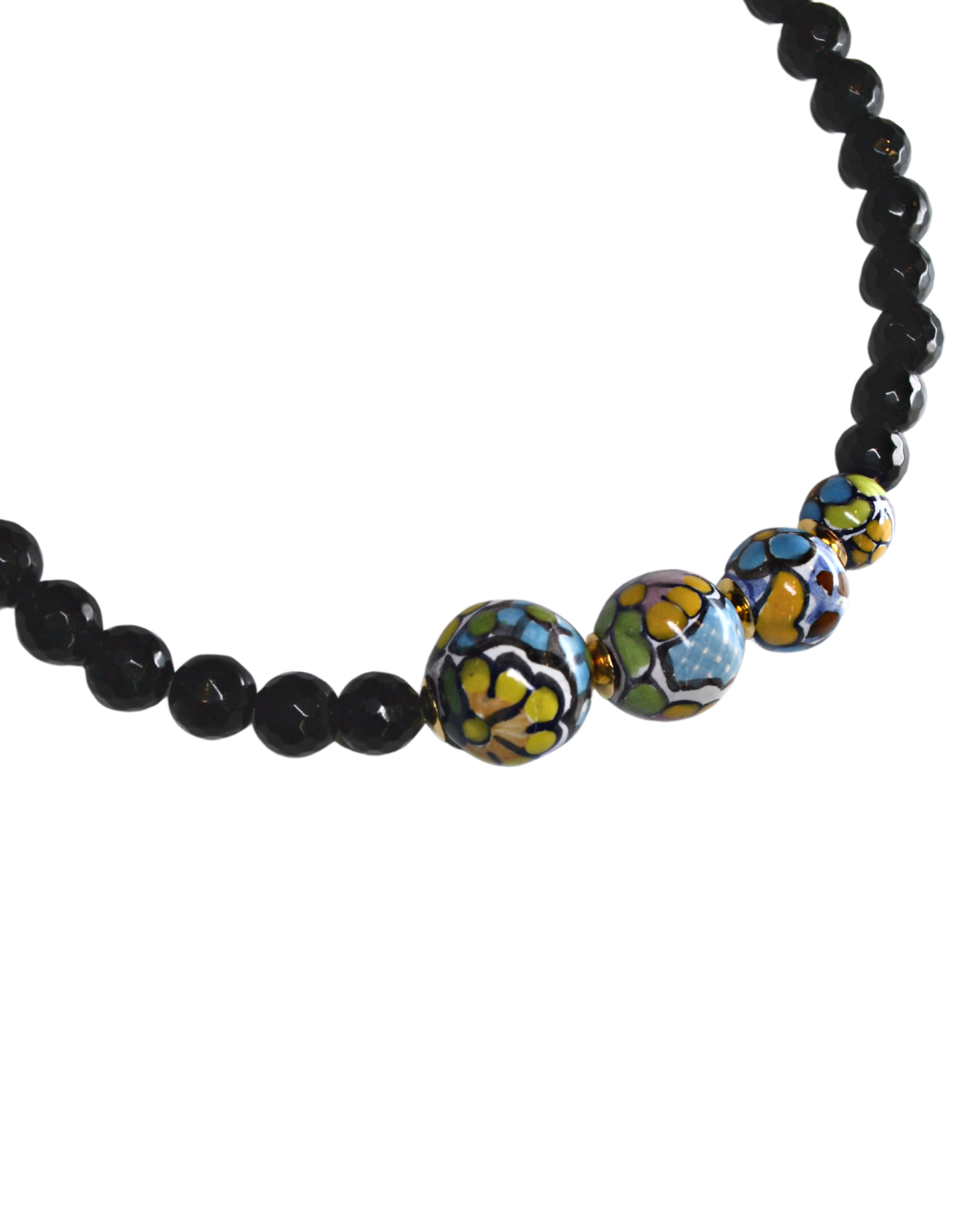 FACETED ONYX NECKLACE WITH SIDE COLORED SPHERE