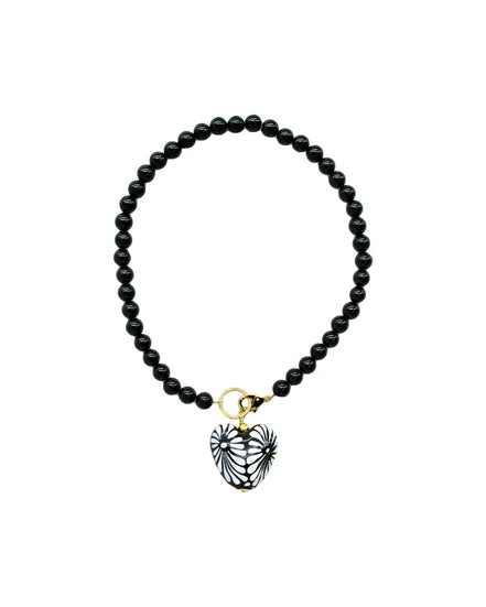 LARGE HEART AND ONYX NECKLACE