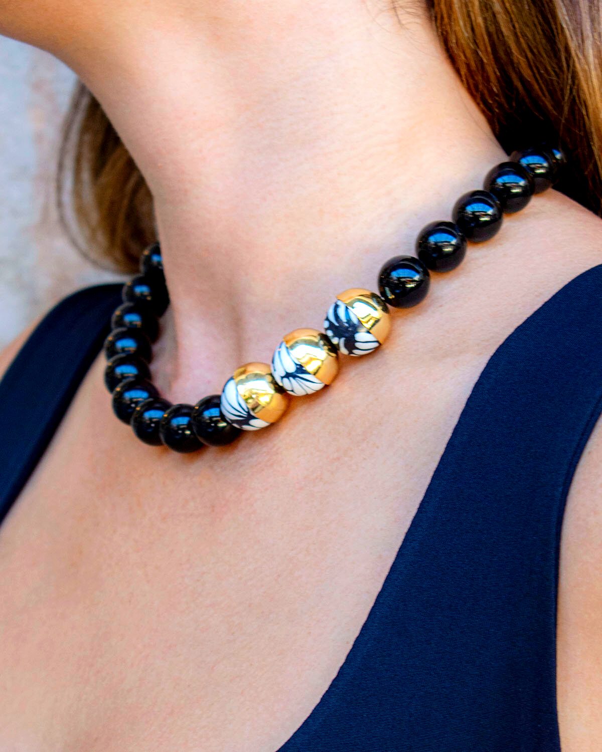 ONYX BEAD CAP NECKLACE
