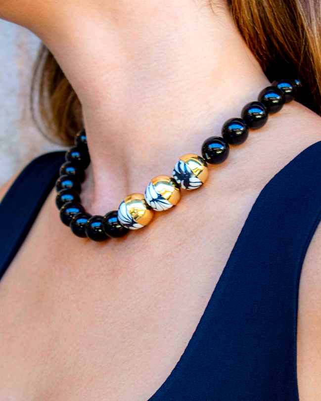 ONYX BEAD CAP NECKLACE