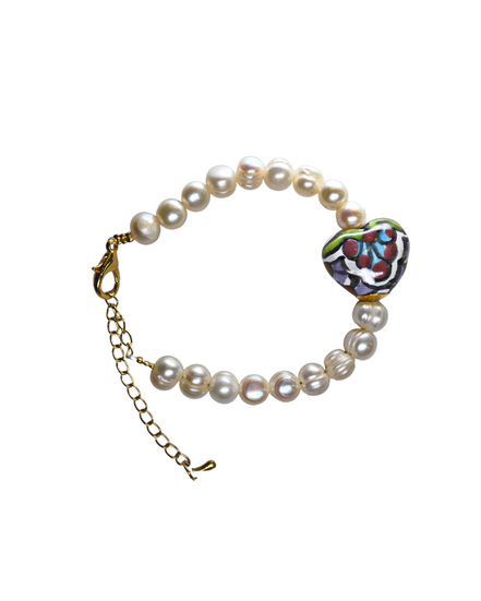 PULSERA PERLA CORAZON COLOR