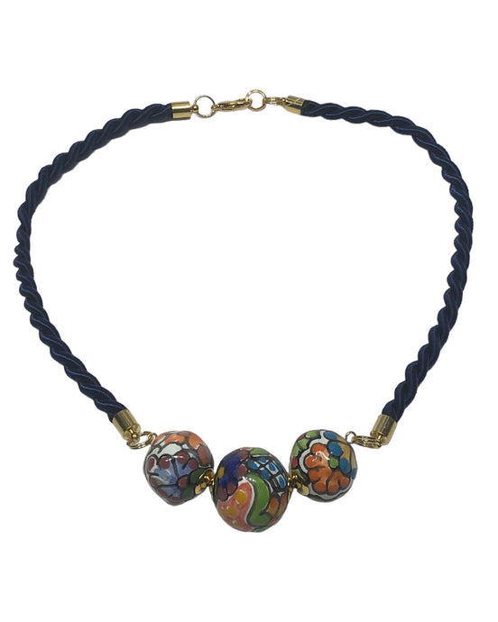 THREE SPHERES CORD NECKLACE COLOR