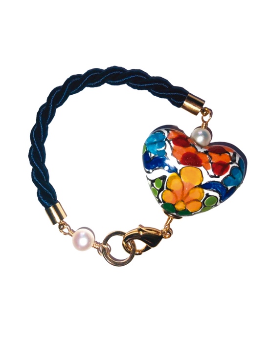 PULSERA CORDÓN CON CORAZÓN DE TALAVERA DE COLOR