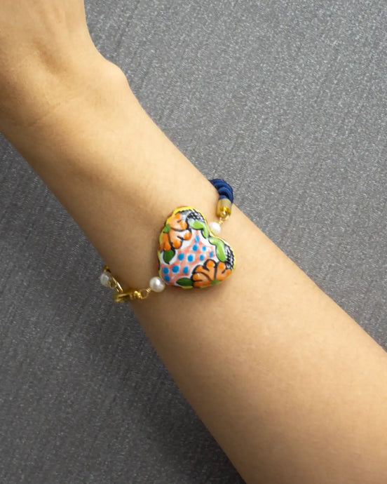 PULSERA CORDÓN CON CORAZÓN DE TALAVERA DE COLOR