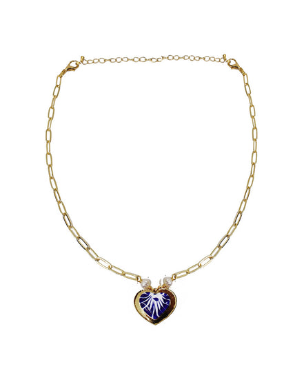 NECKLACE CHAIN AND CENTRAL HEART STUD EARRINGS