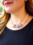 COLLAR PERLAS Y 3 CORAZONES TALAVERA AZUL