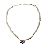 MINI PEARL NECKLACE, GOLD SPHERE, PLATE AND HEART STUD