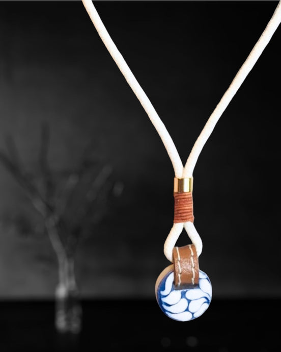 BEIGE CORD NECKLACE, LEATHER CORD AND TALAVERA CIRCLE