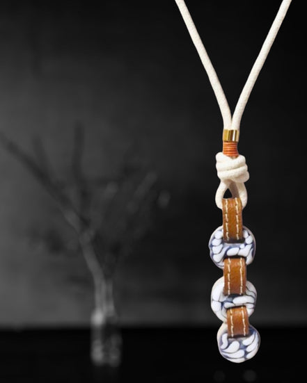 COLLAR CORDON BEIGE, PIEL Y 3 CIRCULOS TALAVERA
