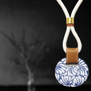 COLLAR CORDON BEIGE MEDIANO, PIEL Y CIRCULO GRANDE TALAVERA