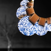 COLLAR CORDON BEIGE MEDIANO, PIEL Y 5 CIRCULOS TALAVERA